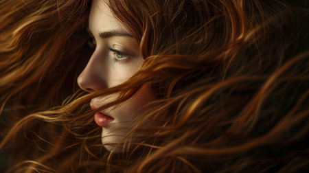 close-up portrait of a girl with long, flowing hair. generated by aiの素材