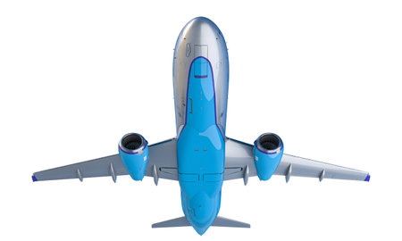Bottom view of a commercial airplane isolated on a white background. 3d render