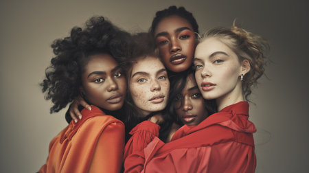 Close-up portrait of four diverse women showing unity and beauty. generated by aiの素材