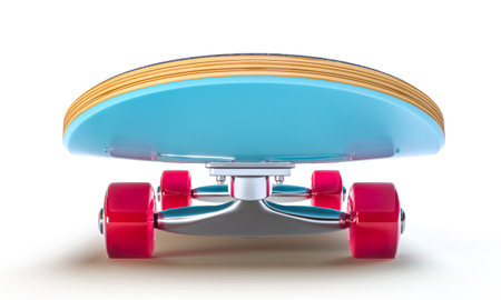 Vibrant blue skateboard with red wheels. 3d renderの写真素材