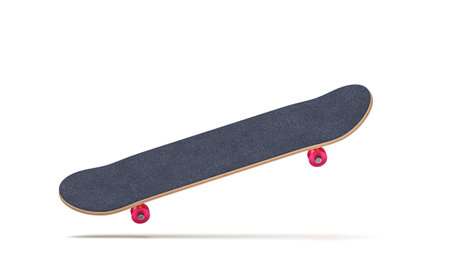Skateboard suspended in mid-air isolated on white. 3d renderの写真素材