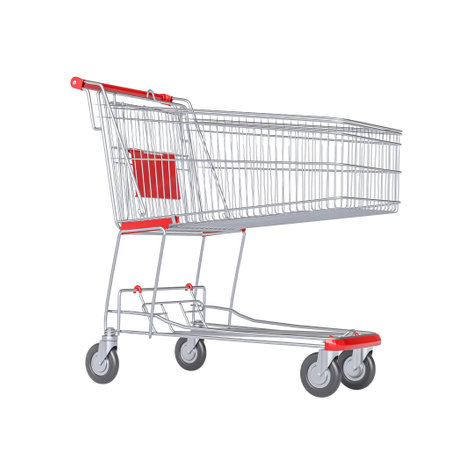 Clean, empty shopping cart presented on a pure white background, 3d renderの写真素材