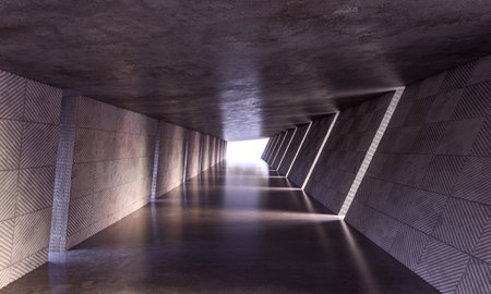 Abstract view of a contemporary tunnel interior with striking geometric patterns. 3d render