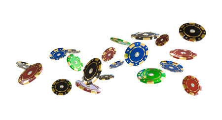 colorful diamond gold casino chips transparent background gambling gaming conceptsの写真素材