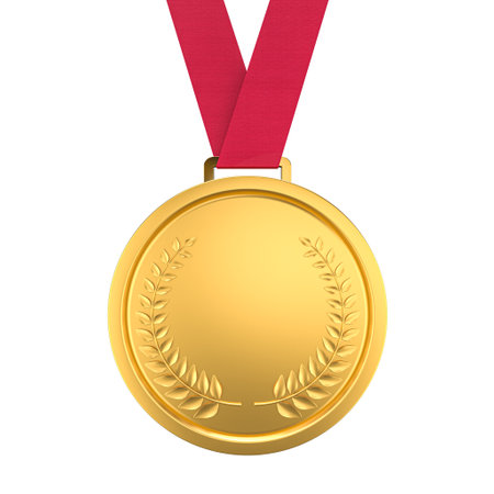 Gold medal laurel wreath red ribbon translucent backgroundの写真素材