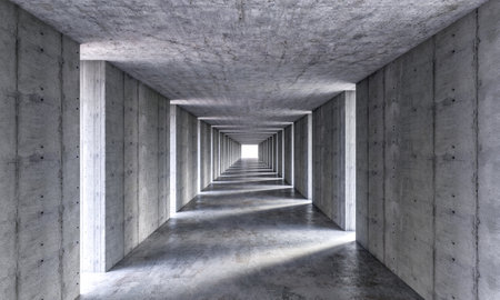 Abstract view symmetric concrete corridor vanishing point tunnel architectureの写真素材