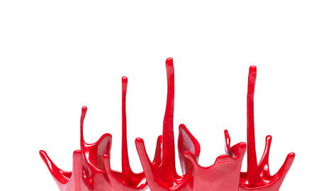 dynamic red paint splash, isolated transparent background creativityの写真素材
