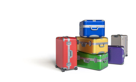 vibrant set variously sized suitcases isolated white background travelの写真素材