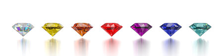 row colored gemstones isolated white background success uniqueの写真素材