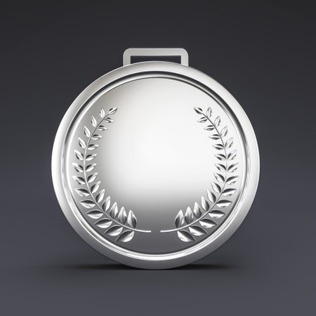 Elegant silver medal laurel wreath, sport,success,award conceptの写真素材
