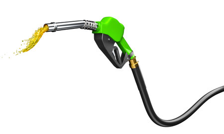 green fuel pump nozzle gasoline splash isolated transparent backdropの写真素材