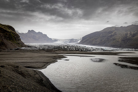 Vatnajokull glacier under cloudy sky Iceland backgroundの写真素材