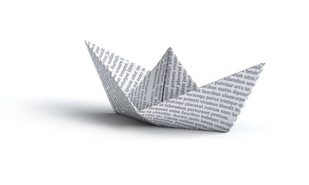 Origami paper boat lorem ipsum text white background 3d renderの写真素材