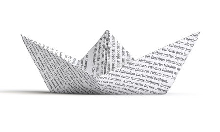 Origami paper boat lorem ipsum words communication, knowledge imagination. 3dの写真素材