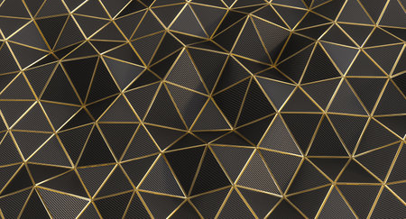 Abstract background wavy surface made black gold triangles 3d