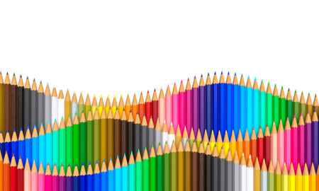 Colorful pencils forming wavy patterns on transparent 3d backgroundの写真素材