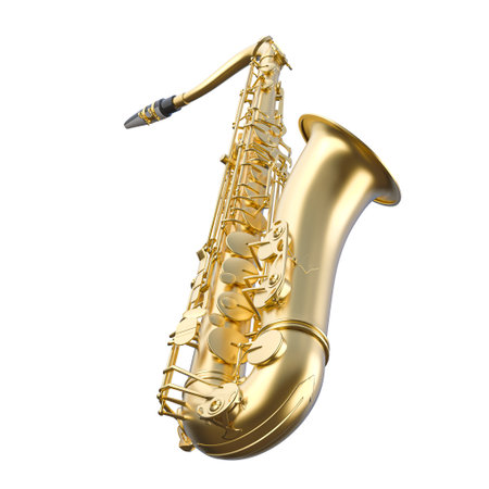 Golden saxophone isolated on transparent background 3dの写真素材