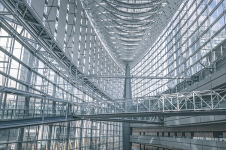 Tokyo international forum Modern glass and steel architecturの写真素材
