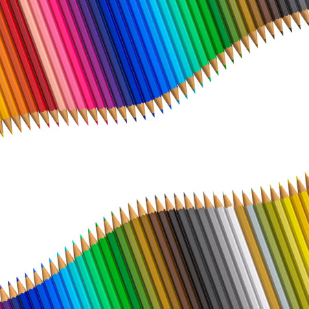 Vibrant colored pencils forming wavy pattern with transparent center 3dの写真素材