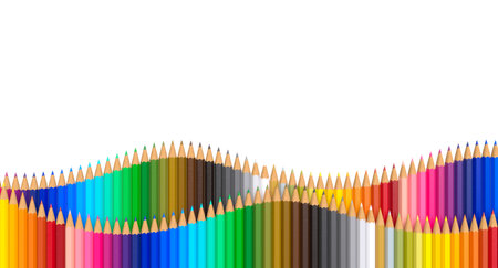 Vibrant colored pencils forming wavy pattern on transparent 3d backgroundの写真素材