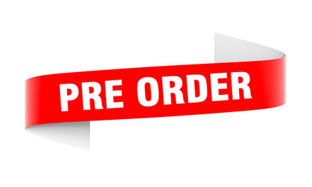 Red ribbon banner with pre order text on a transparent 3d backgroundの写真素材