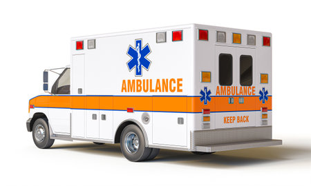 Emergency ambulance vehicle isolated on transparent background 3d renderの写真素材