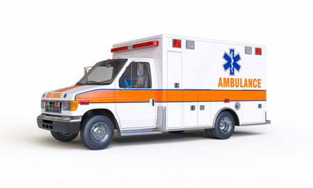 Modern ambulance isolated white background 3d renderingの写真素材
