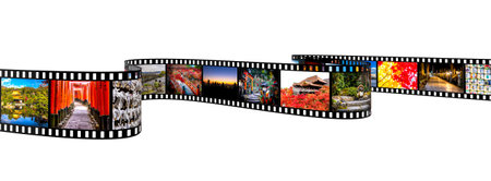 Film strip white surface showing different pictures japan transparent backgroundの写真素材