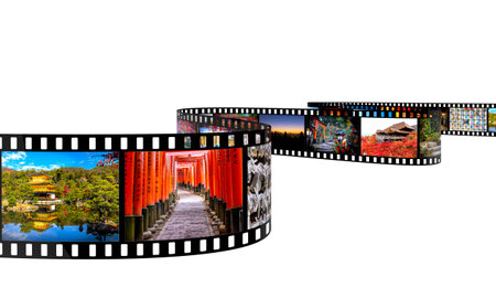 Curved film strip showing different pictures japan transparent backgroundの写真素材
