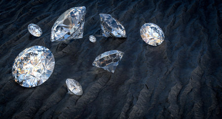 Sparkling diamonds dark gray stone background luxury, wealth eleganceの写真素材