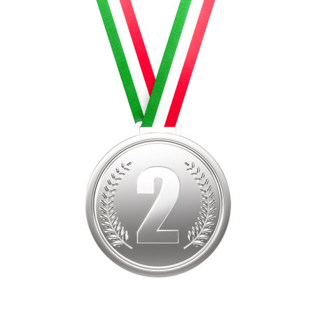 Italian flag colored ribbon suspended silver medal transparent background 3dの写真素材
