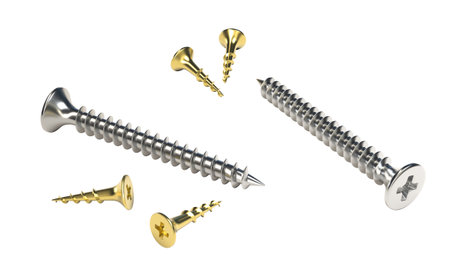 Silver and gold screws rotating on transparent 3d backgroundの写真素材
