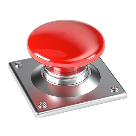 Shiny red button metal base with transparent 3d background