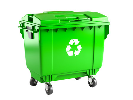 Green container showing recycling symbol on transparent background 3dの写真素材