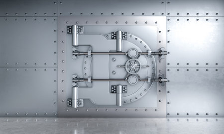 vault bank door with locking mechanism protection 3d backgroundの写真素材