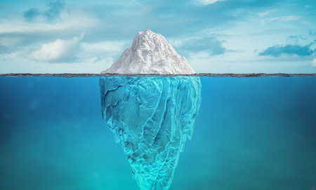 Large iceberg floating with hidden depth underwater in ocean 3dの写真素材
