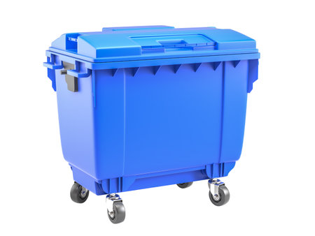 blue plastic wheeled garbage container isolated transparent background 3dの写真素材