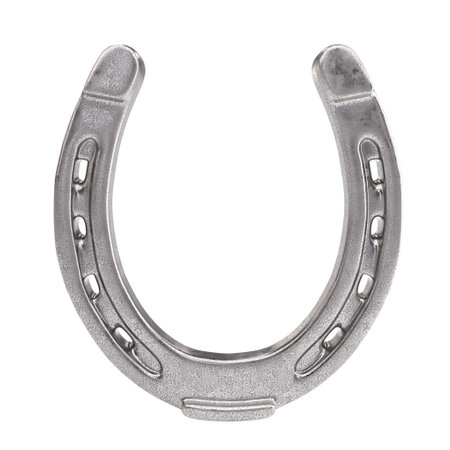 Silver horseshoe isolated on transparent background 3d symbolizing good fortuneの写真素材