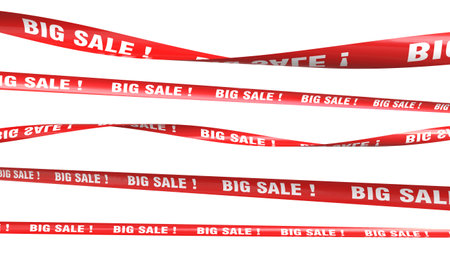 Red ribbons with big sale text waving on transparent background 3dの写真素材