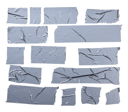 Set of gray duct tape pieces on transparent backgroundの写真素材