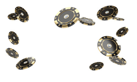 Black and gold casino chips falling on transparent background 3dの写真素材