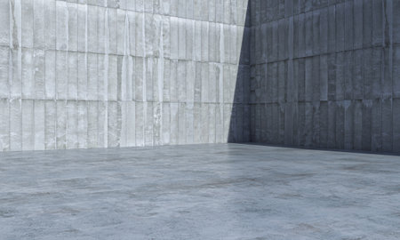 Empty concrete room corner with sunlight creating strong shadows 3dの写真素材