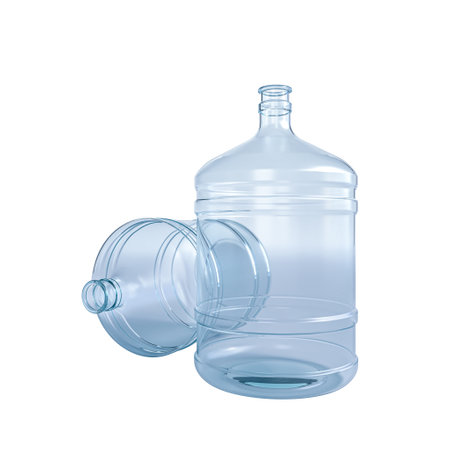 Two empty transparent plastic water bottles transparent background 3dの写真素材