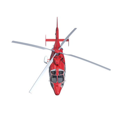 Red helicopter flying rotating blades on transparent background 3dの写真素材
