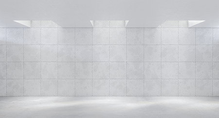 Empty room with white tiled wall and concrete floor 3dの写真素材