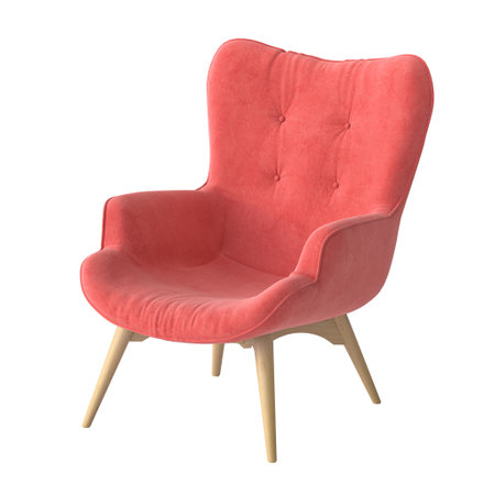 Comfortable coral pink armchair with wooden legs isolated 3dの写真素材