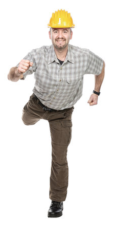 Construction worker running on transparent backgroundの写真素材