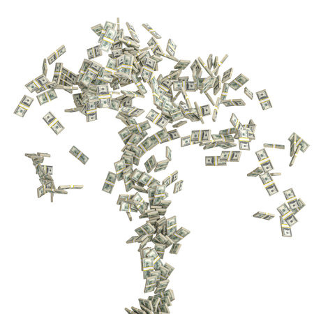 Money dollars tornado transparent background 3dの写真素材
