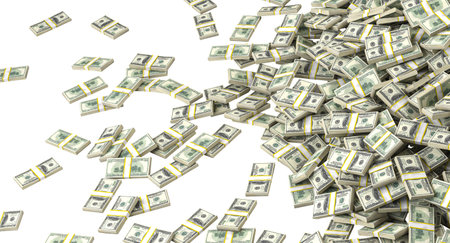 Many bundles of one hundred dollar transparent background 3dの写真素材