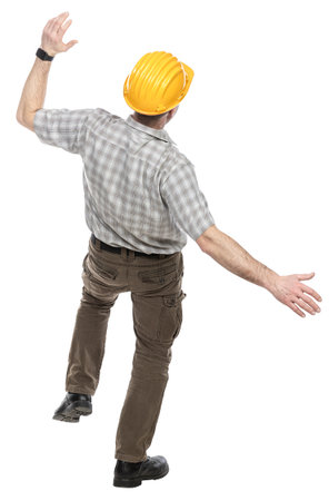 Construction worker balancing with transparent backgroundの写真素材